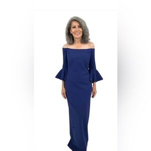 Frascara Off Shoulders Bell Sleeve Gown in Royal Blue- Size 12